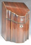 Georgian mahogany knife or cutlery box with line inlay decoration, silver escutcheon and loop