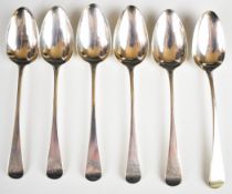 Set of six Georgian hallmarked silver Old English pattern dessert spoons, London 1800, maker