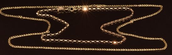 Two 9ct gold chains/ necklaces, one curb link and the other oval links, 9.5g, 70cm & 42cm