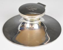 Large George V hallmarked silver capstan inkwell, Birmingham 1912, makers mark rubbed, diameter