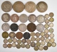 Georgian, Victorian and later pre-1920 British silver coinage to include 1819 and 1893 crowns,