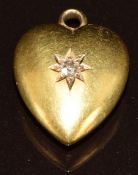Victorian 15ct gold heart padlock set with a diamond in a star setting, Birmingham 1887, 1.6g, 1.2 x