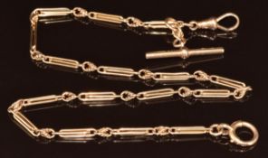 A 15ct gold Albert/ watch chain made up of knotted and elongated links, 17.2g, 37cm
