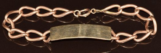 A 9ct rose gold identity bracelet made up of oval twisted links, 17.9g, 20cm