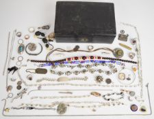 A collection of mainly silver jewellery including eight rings, Navajo brooch set with turquoise