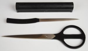 Lerche Solingen Germany desk set comprising scissors and letter opener in holder, length 22cm