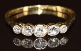 A c1930 18ct gold ring set with five diamonds, 2.2g, size Q