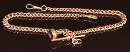 A 9ct rose gold graduated double Albert/ watch chain (43g, 39cm) with Victorian intaglio seal