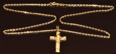 An 18k gold crucifix on 18ct gold chain, 8g, 3.3cm, 50cm