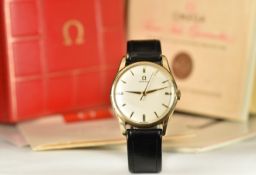 Omega 9ct gold gentleman's wristwatch ref, EL 928 with gold hands and hour markers, silver dial