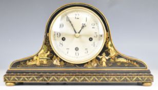 Chinoiserie mantel clock, the movement marked Peerless and striking on a set of four gongs, width