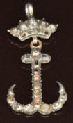 Georgian silver pendant in the form of an anchor and crown set with foiled rose cut and