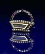 Georgian 9ct gold brooch in the form of a basket set with plaited hair in a locket compartment
