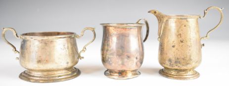 Hallmarked silver twin handled sugar bowl and milk jug together with a hallmarked silver christening