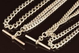 Four silver Albert / watch chains, 110g