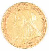 1897 Queen Victoria gold full sovereign with Melbourne mint mark