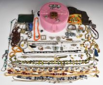 A collection of costume jewellery including Art Deco paste, buckles, foiled paste, beaded necklaces,