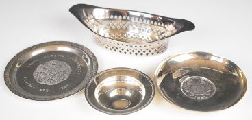 Hallmarked silver bon bon dish with pierced decoration, feature hallmarked pin dish and two