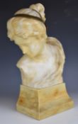 Alfredo Neri (Italian 1862-1928) carved marble female bust, with bronze hairband in the classical