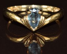 A 9k gold ring set with a pear mixed cut Russian alexandrite of approximately 0.4ct, size N, 1.6g