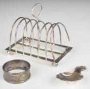 Victorian hallmarked silver items comprising seven bar toast rack, London 1892, maker  William