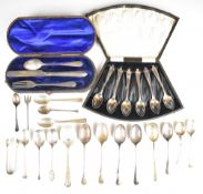 Hallmarked silver cutlery to include cased set of teaspoons, rat tail pattern tea and coffee spoons,