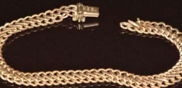 A 9ct rose gold bracelet made up of curb links (22cm) and a 9ct gold bracelet (damaged), 17g