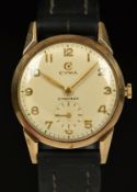 Cyma Cymaflex 9ct gold gentleman's wristwatch with subsidiary seconds dial, gold hands and Arabic