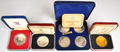 Seven silver proof coins comprising Pobjoy Mint Appeal Crown, Crown of Crowns, 1977 Royal Salute set