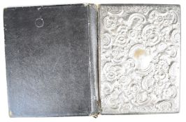 Victorian hallmarked silver mounted leather folder with embossed decoration, Birmingham 1890,