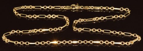 A 9ct gold necklace made up of oval and elongated links, 10.1g, 50cm