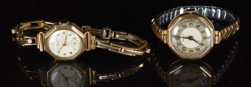 Two 9ct gold ladies wristwatches W R Bullen Ltd of Norwich with subsidiary seconds dial, gold