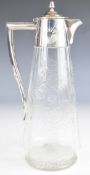 George V hallmarked silver mounted glass claret jug with hinged lid, Sheffield 1911, maker William
