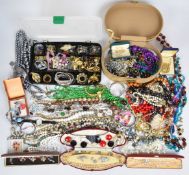 A collection of costume jewellery including, silver earrings, brooches including Exquisite,
