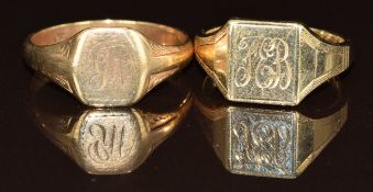 Two 9ct gold signet rings, 10.2g, size R & X