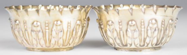 Pair of Victorian hallmarked silver open salts with acanthus leaf decoration, Birmingham 1892, maker
