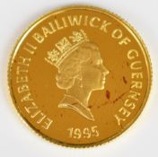 1995 Guernsey £25 Queen Elizabeth the Queen Mother gold proof coin 999.9 gold, weight 7.81grams
