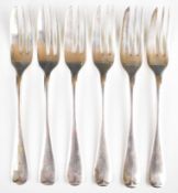 Set of six George V hallmarked silver cake forks, Birmingham 1935, maker Barker Brothers Silver Ltd,