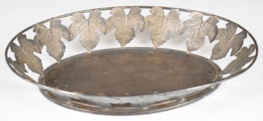 Italian silver dish of oval design with leaf border, having Italian 925 silver marks to centre,