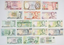 Scottish, Channel Islands and Gibraltar banknotes comprising Bank of Scotland £20 and £1, Clydesdale