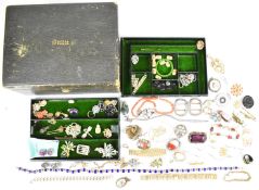 A collection of jewellery including silver brooch, coral necklace, white metal buckles, yellow and