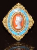 Order of the Star of India interest yellow metal ring set with an enamel plaque depicting a portrait