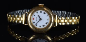 Edwardian 18ct gold wristwatch with blued Breguet hands, black Roman numerals, white enamel dial