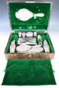 Edward VII hallmarked silver travelling set comprising hand mirror, four brushes, comb and seven