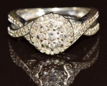 A 9k white gold ring set with diamonds, the total diamond weight approximately 0.5ct, 3.3g, size M