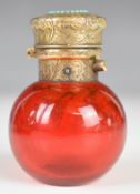 George Attenborough 252 Regent Street London cased silver gilt and cranberry glass scent bottle, the
