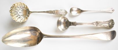 Georgian and later hallmarked silver cutlery comprising table spoon, sifter spoon, King's pattern