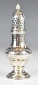 Georgian hallmarked silver sugar caster, of baluster form, London 1769, maker Jabez Daniell &