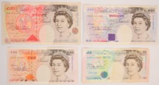 Set of Graham Kentfield Bank of England Elizabeth II banknotes comprising £50, £20, £10 and £5
