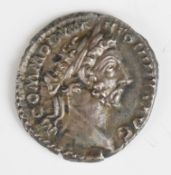 Roman silver Denarius of Commodus 177-192 AD, laureate head right, rev male and female captive